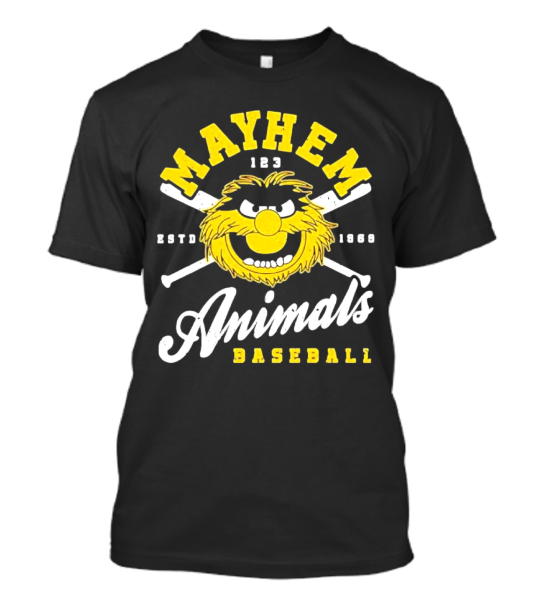 Mayhem 123 ESTD 1969 Animals Baseball T-Shirt