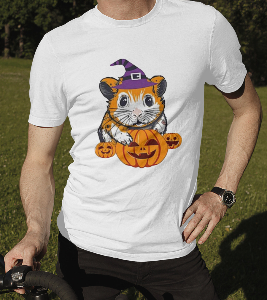 Halloween Guinea Pig With Witch Hat And Pumpkins T-Shirt