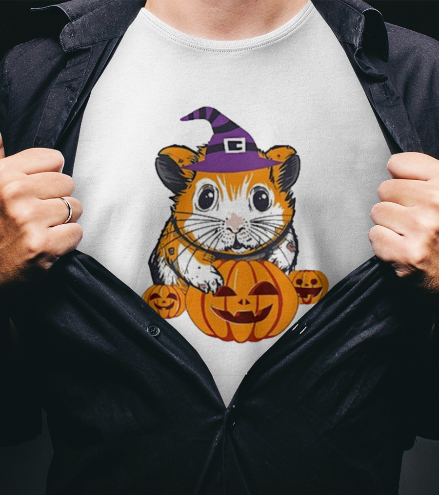 Halloween Guinea Pig With Witch Hat And Pumpkins T-Shirt