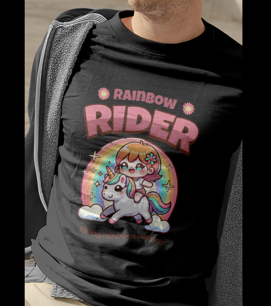 Rainbow Rider Riding Rainbows With Joy T-Shirt