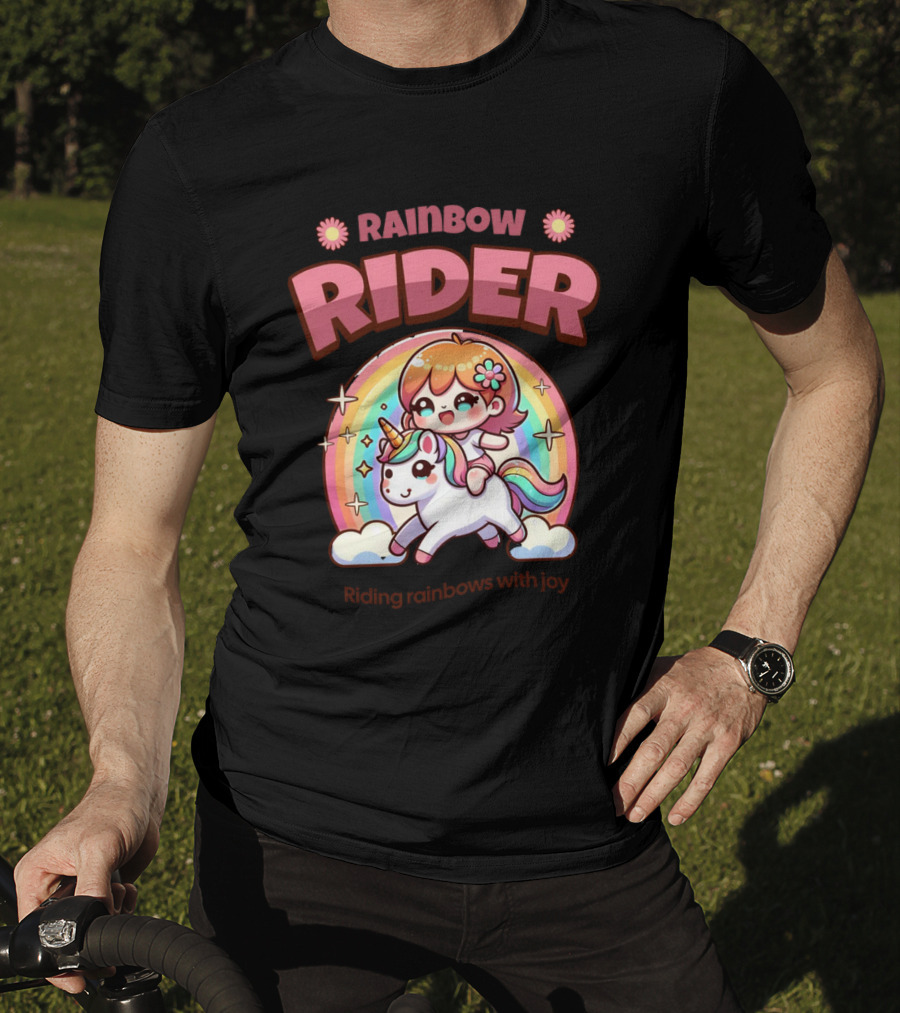 Rainbow Rider Riding Rainbows With Joy T-Shirt