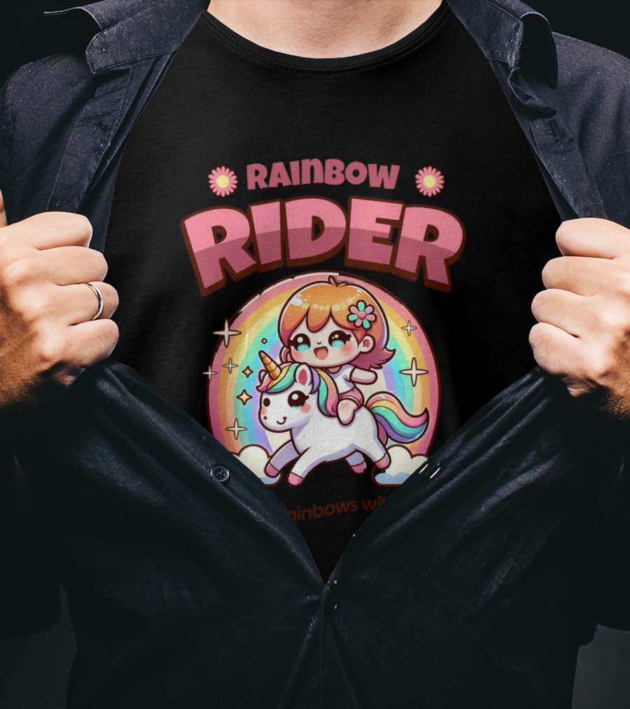 Rainbow Rider Riding Rainbows With Joy T-Shirt