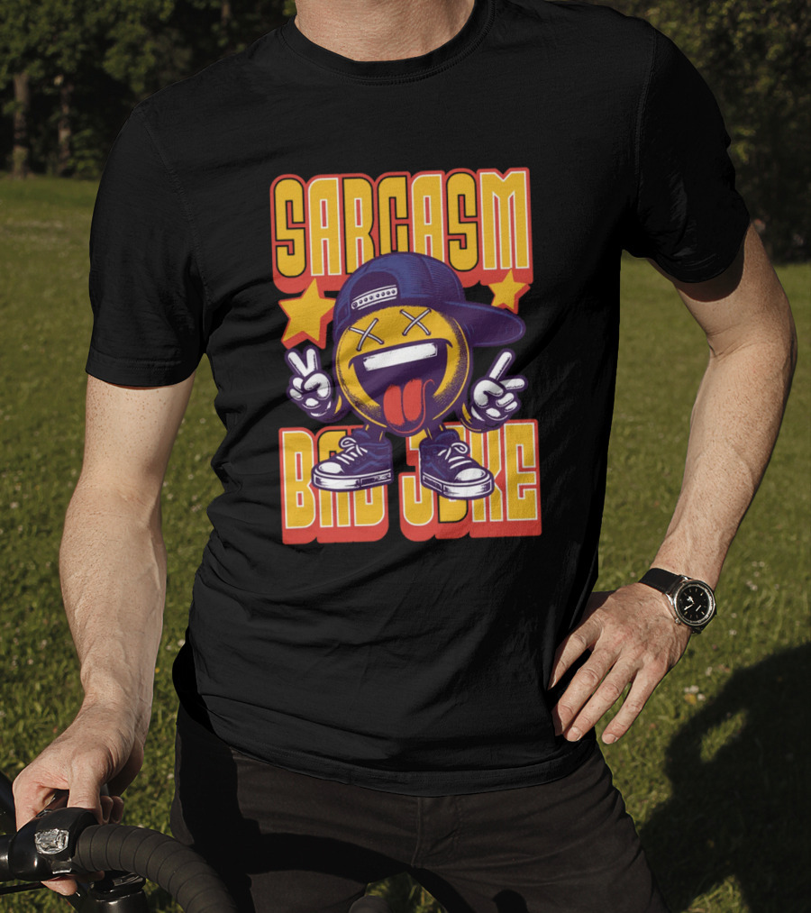 SARCASM BAD JOKE Emoji Character Laugh Peace Sign Cap Sneakers T-Shirt