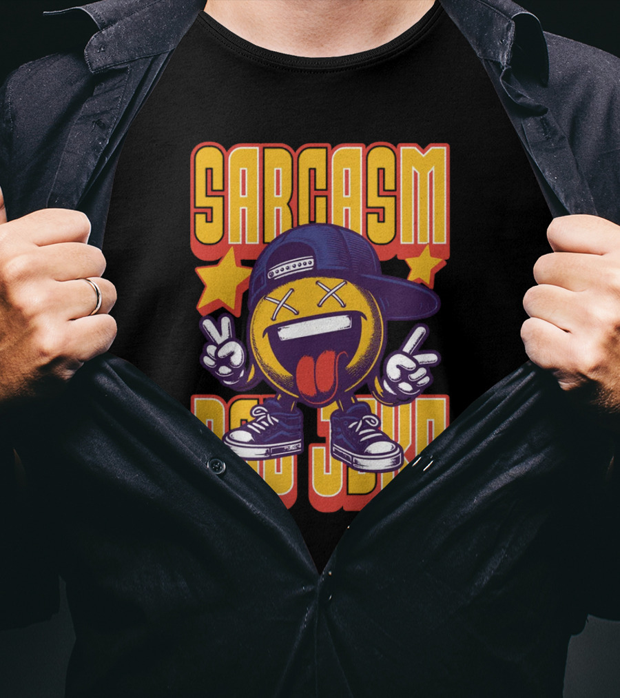 SARCASM BAD JOKE Emoji Character Laugh Peace Sign Cap Sneakers T-Shirt