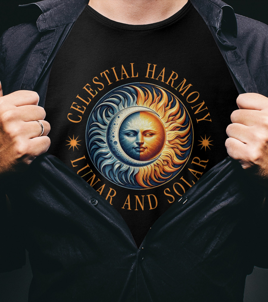 Celestial Harmony Lunar And Solar Duality Moon And Sun Symmetry T-Shirt