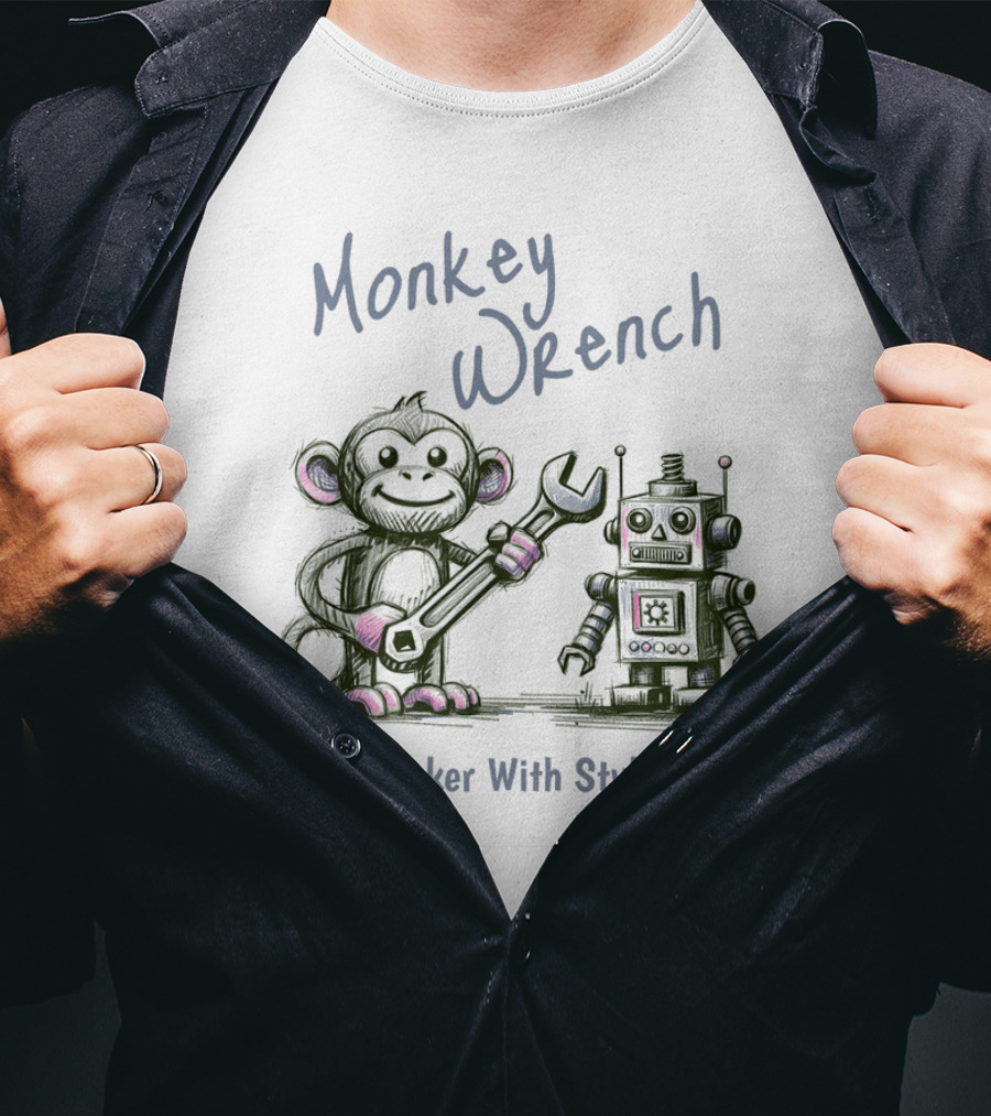 Monkey Wrench Tinker With Style Robot And Monkey T-Shirt