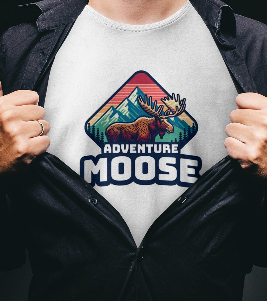 Adventure Moose Mountain Wilderness Retro Trekking T-Shirt