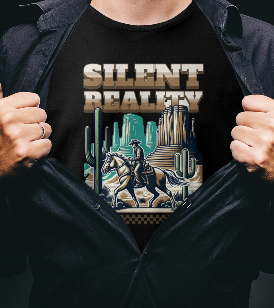 Silent Reality Cowboy Landscape With Cactus And Buttes T-Shirt