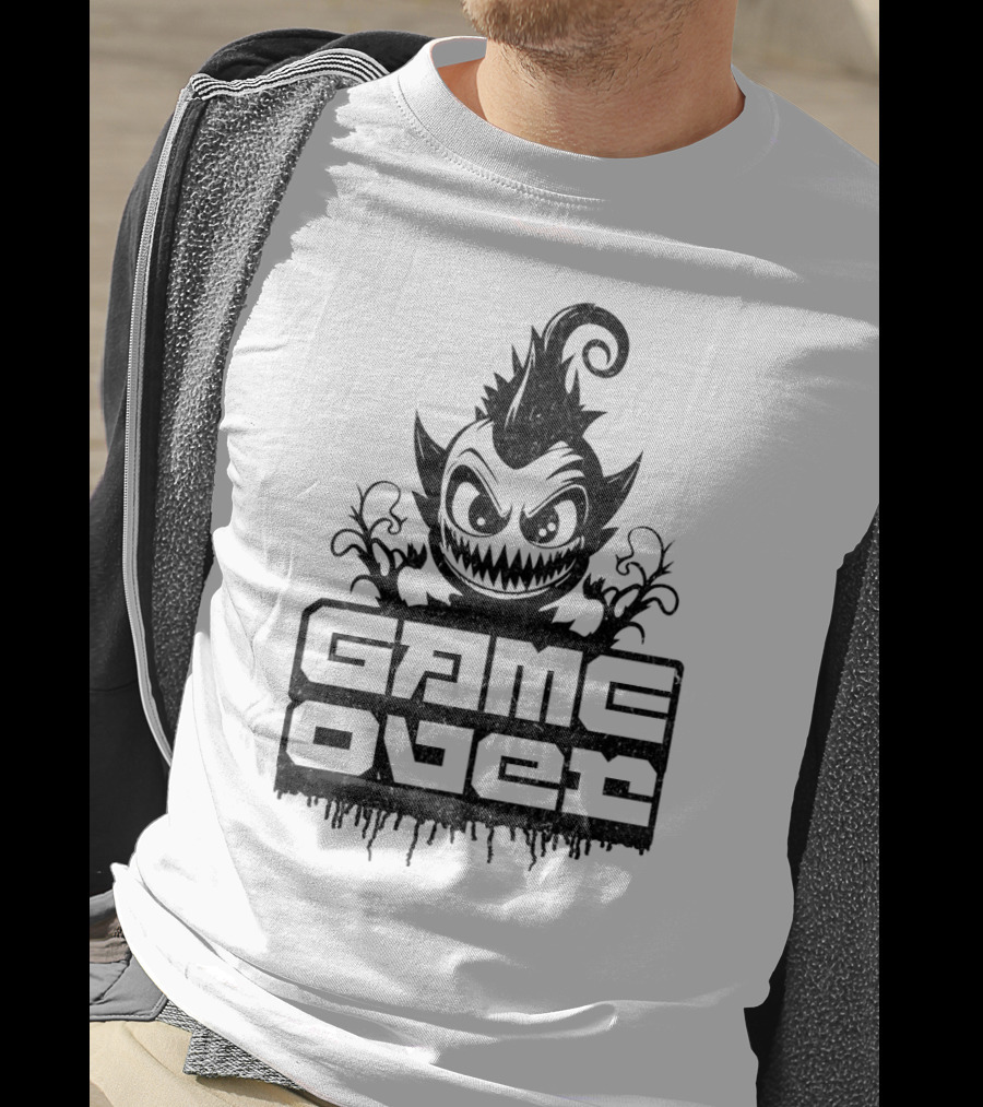 GAME OVER Creepy Monster Icon With Sharp Teeth And Spiky Hair T-Shirt