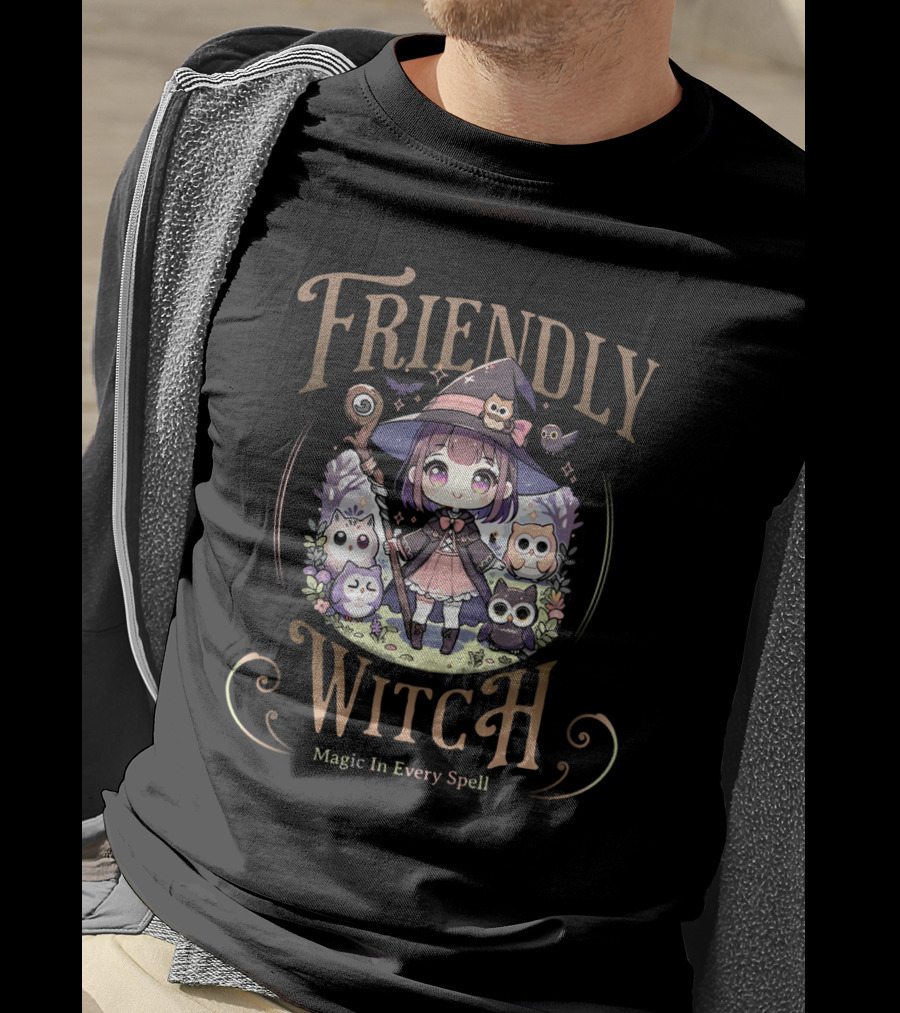 Friendly Witch Magic In Every Spell Kawai Owls Cute Anime T-Shirt