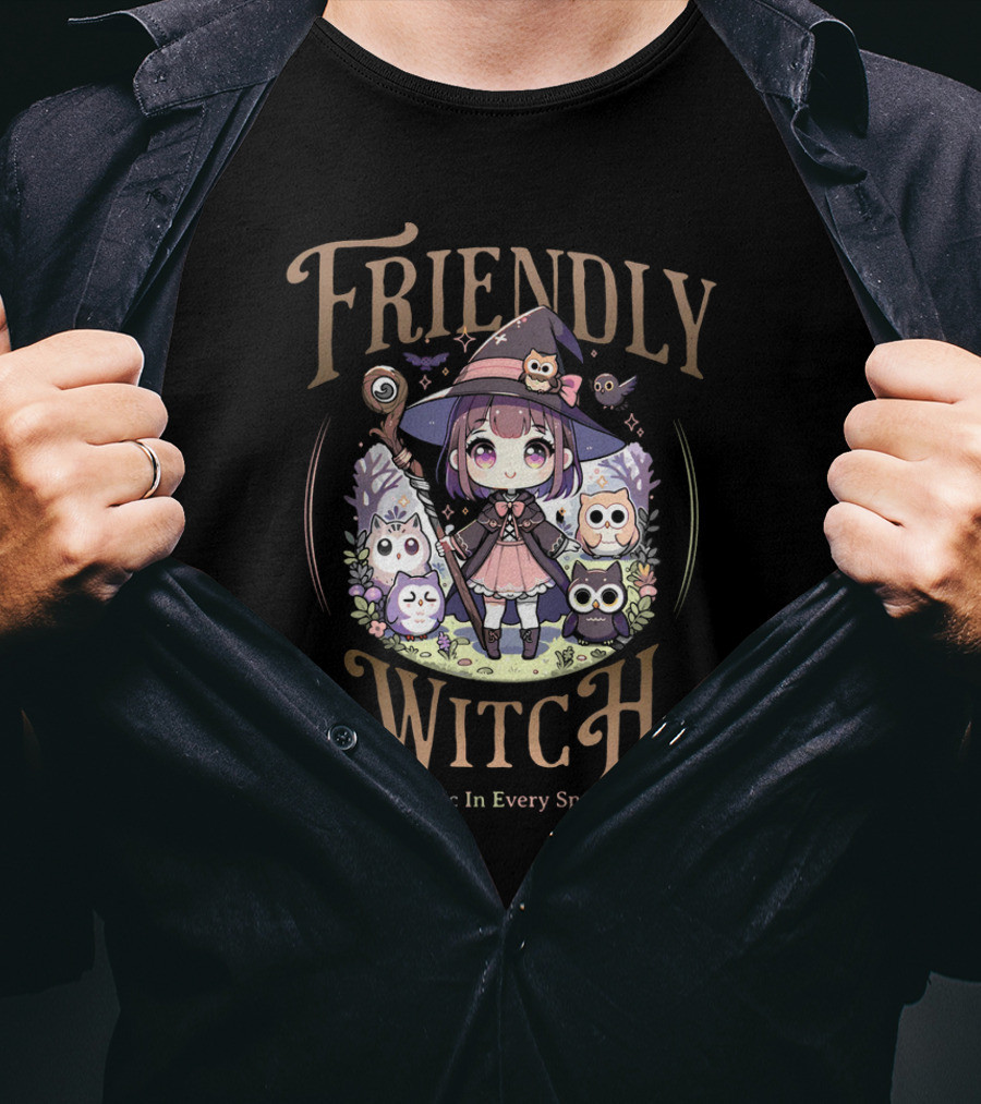Friendly Witch Magic In Every Spell Kawai Owls Cute Anime T-Shirt