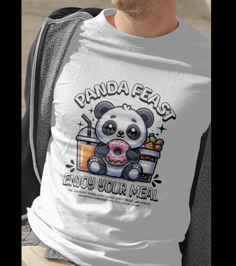 Panda Feast Enjoy Your Meal Cute Donut Drink Food Charm T-Shirt