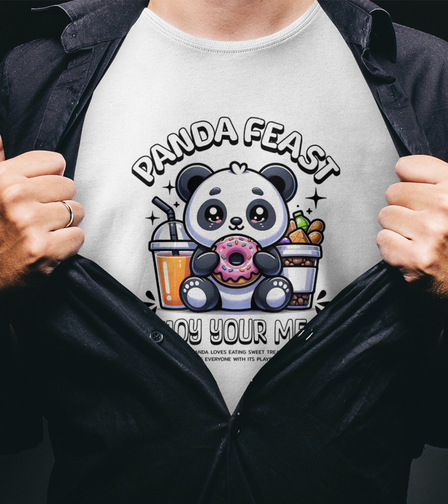 Panda Feast Enjoy Your Meal Cute Donut Drink Food Charm T-Shirt