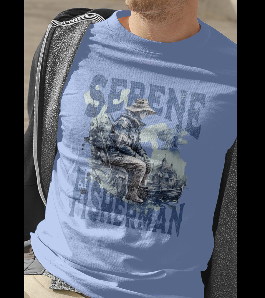 Serene Fisherman In Tranquil Lakeside Town With Boat And Reflection T-Shirt