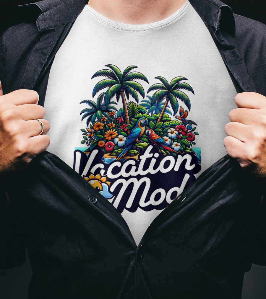 Vacation Mode Tropical Paradise Parrots And Palms T-Shirt