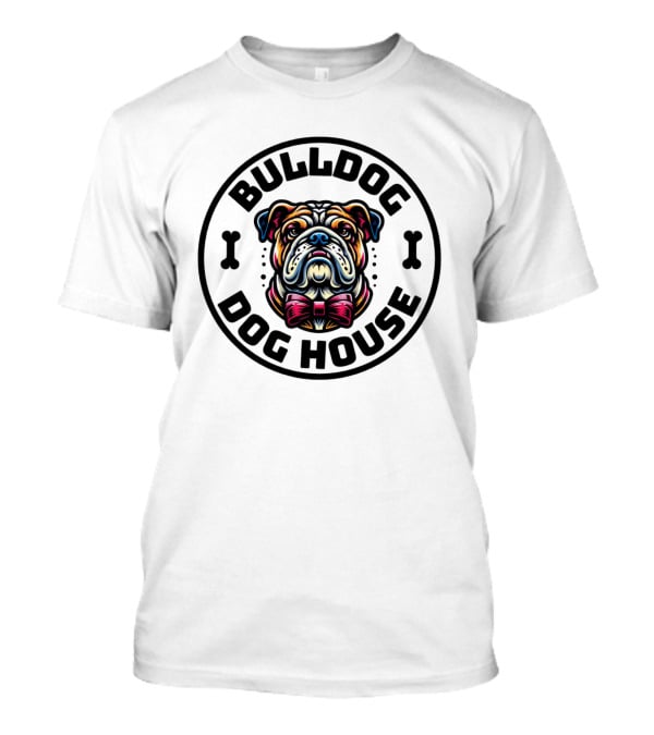 BULLDOG DOG HOUSE Bow Tie Dog Bone Circle T-Shirt