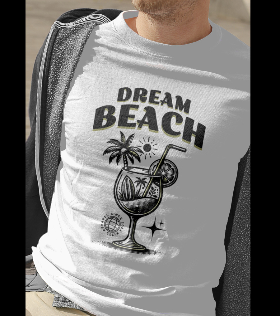 Dream Beach Travel Since 1981 Tropical Cocktail Palm Trees Sun And Moon T-Shirt