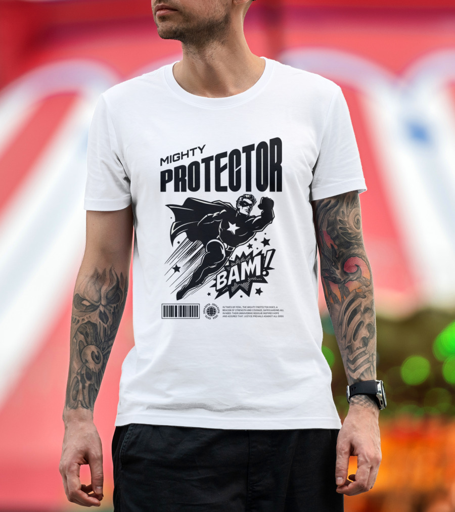 Mighty Protector BAAM Retro Comic Style Superhero T-Shirt