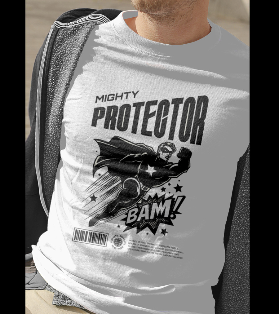 Mighty Protector BAAM Retro Comic Style Superhero T-Shirt