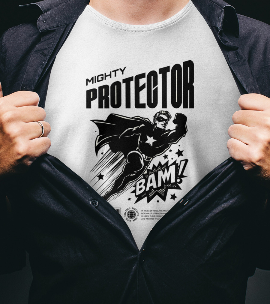 Mighty Protector BAAM Retro Comic Style Superhero T-Shirt