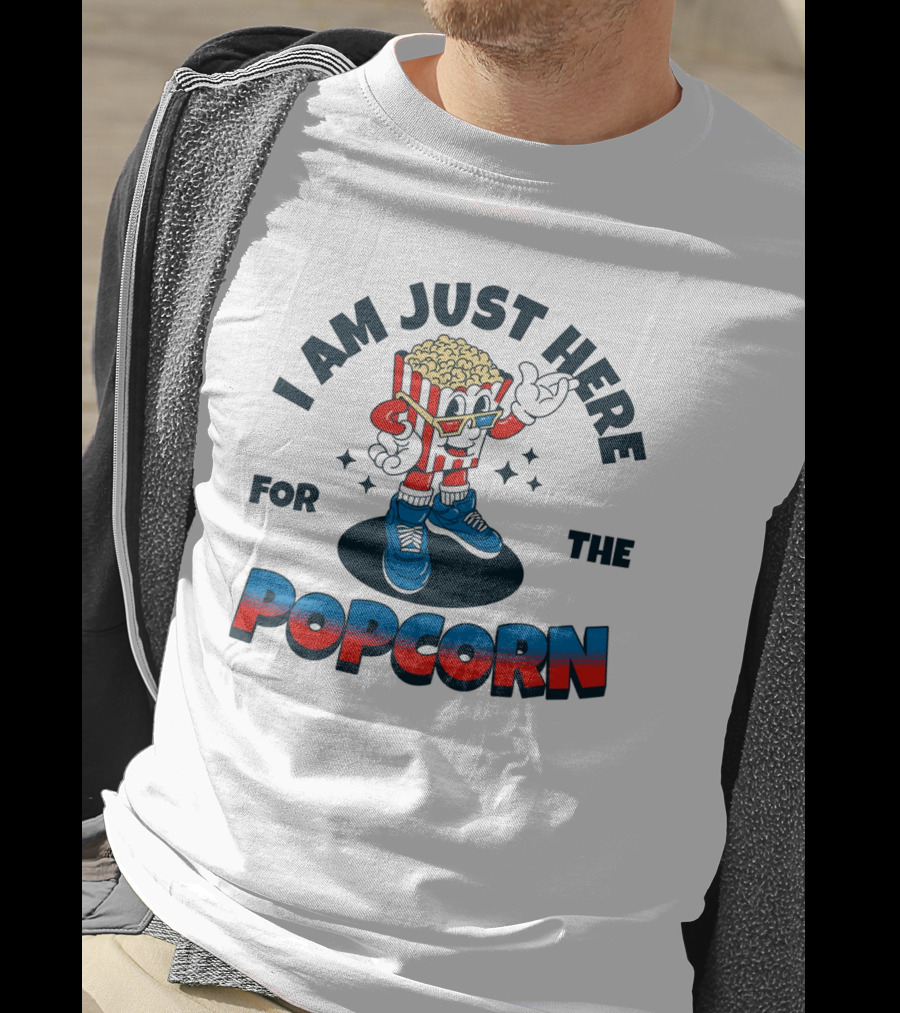 I Am Just Here For The Popcorn Retro Mascot T-Shirt