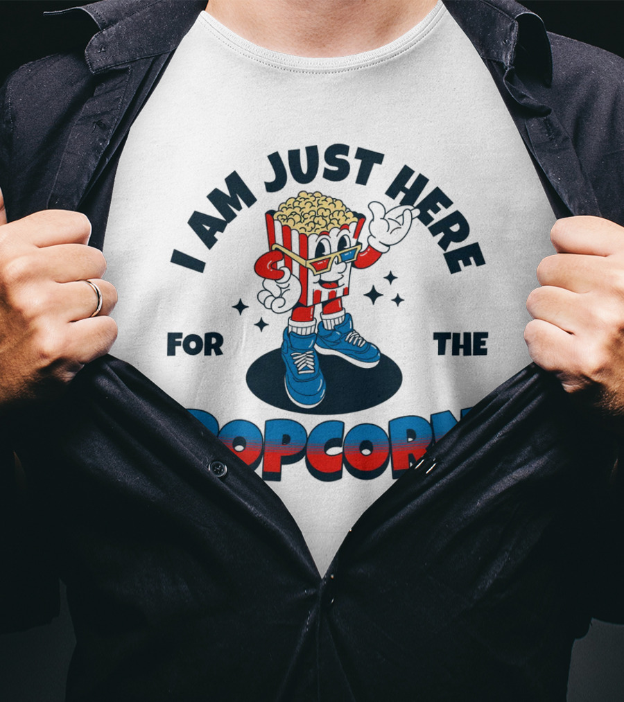 I Am Just Here For The Popcorn Retro Mascot T-Shirt