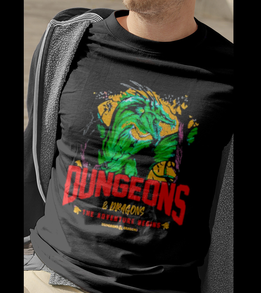 Dungeons And Dragons The Adventure Begins Green Dragon Fantasy T-Shirt