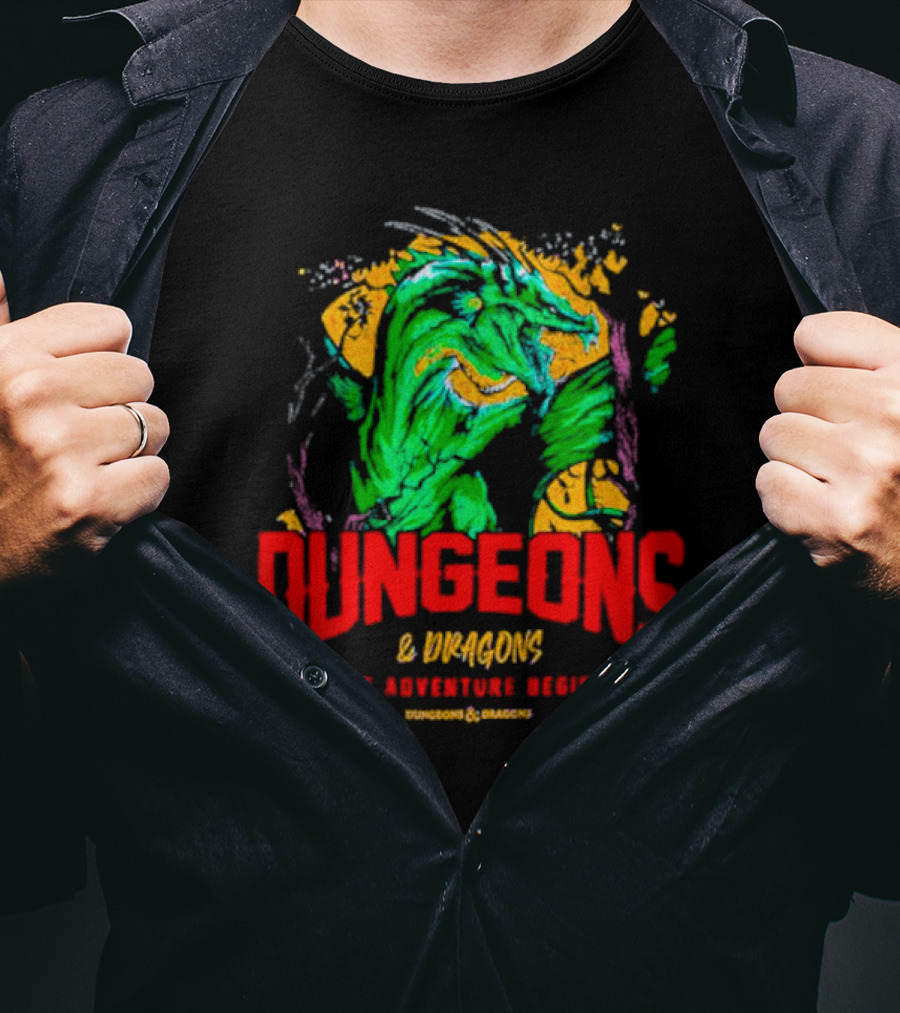Dungeons And Dragons The Adventure Begins Green Dragon Fantasy T-Shirt