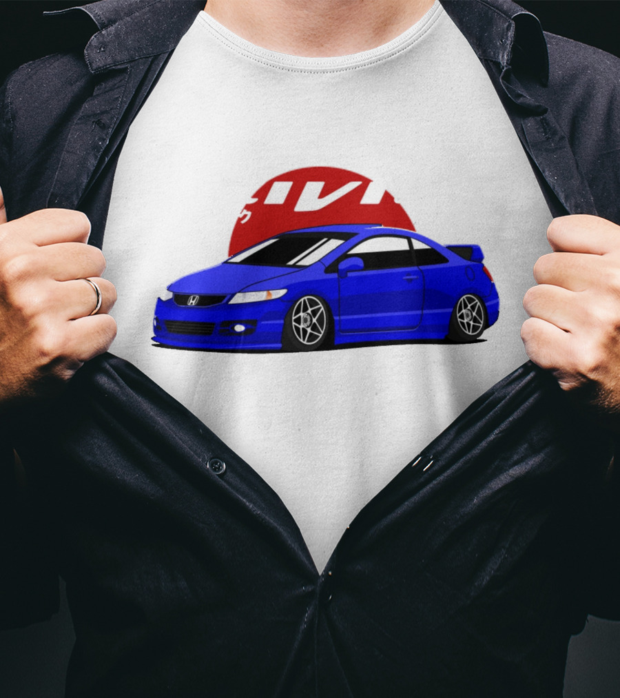 Civic SI JDM Cars Blue Honda With Japanese Characters T-Shirt