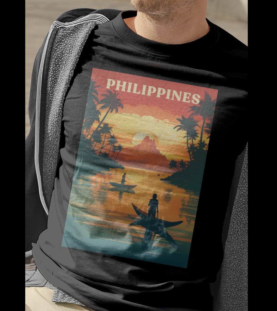 Philippines Sunset Canoe Adventure Tropical Paradise Scene T-Shirt