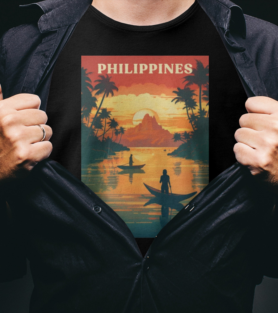 Philippines Sunset Canoe Adventure Tropical Paradise Scene T-Shirt