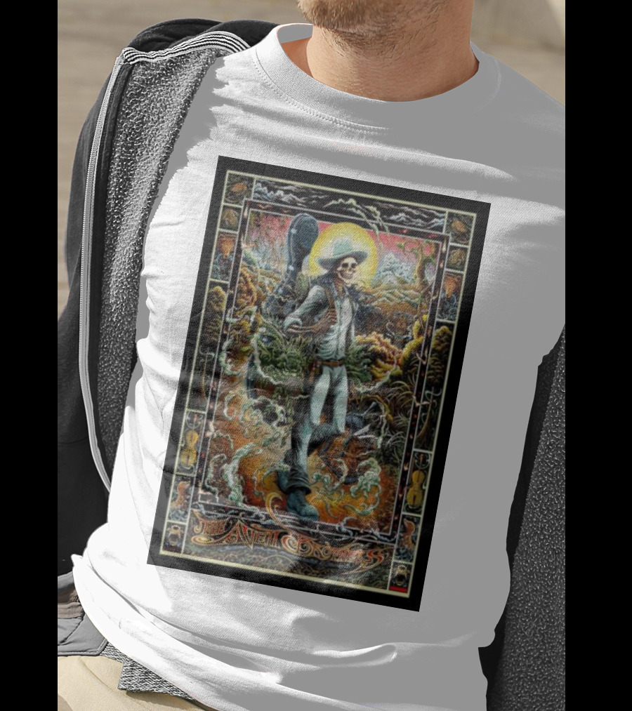 The Avett Brothers Skeleton Cowboy With Guitar And Sunburst Background Stanford T-Shirt