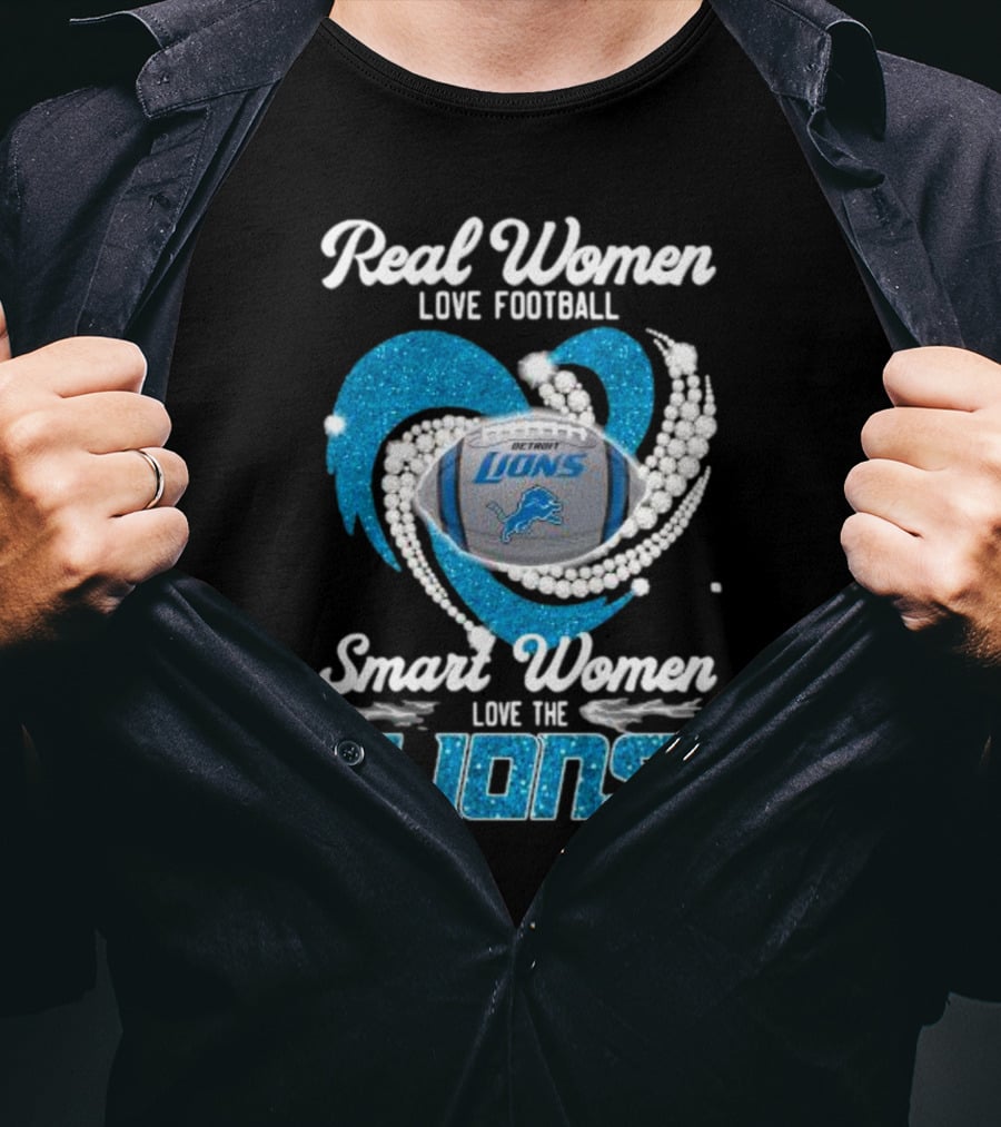 Real Women Love Football Smart Women Love The Detroit Lions Logo Football T-Shirt