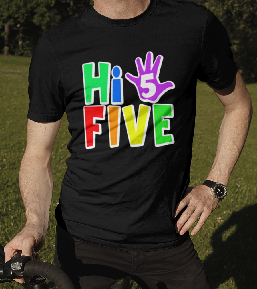 Hi Five Birthday Kids Boys And Girls Colorful Handprint T-Shirt