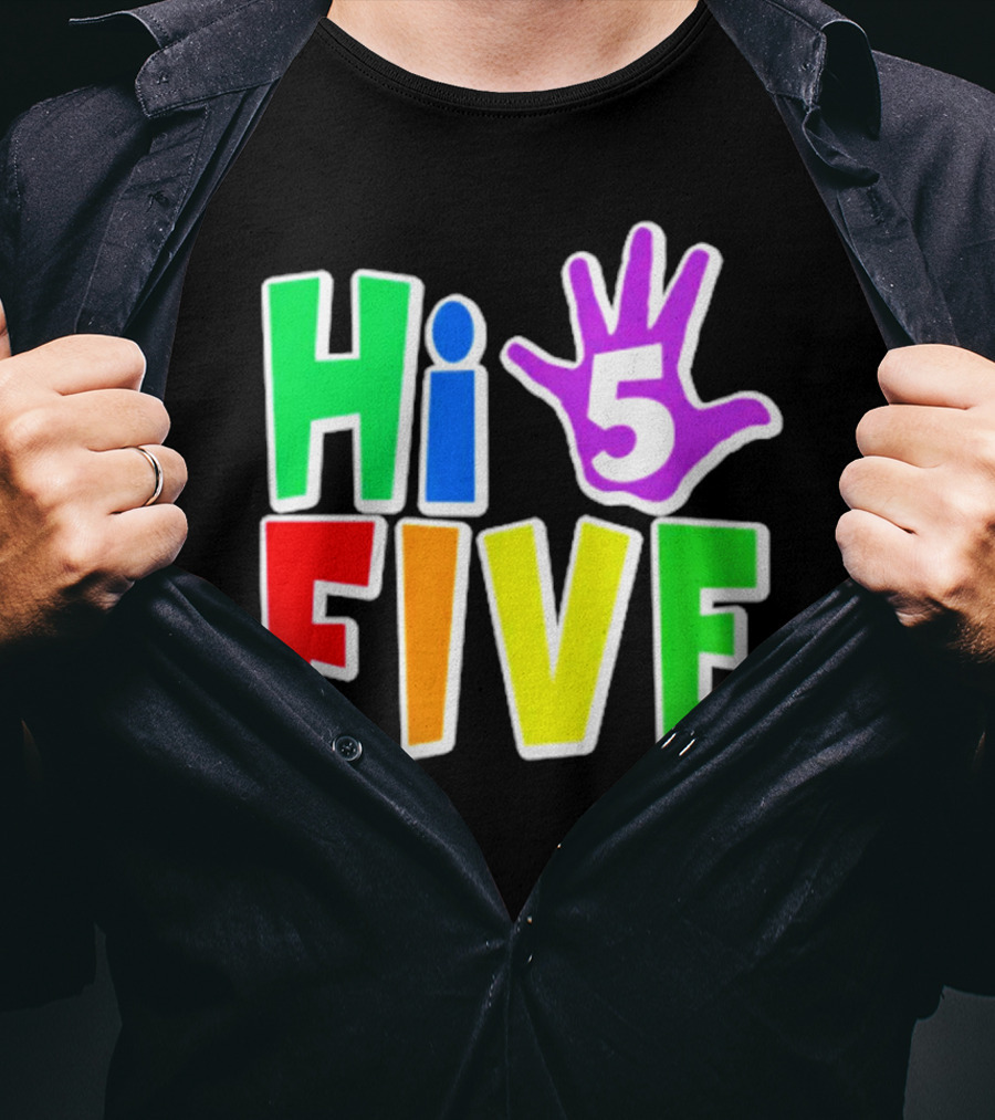 Hi Five Birthday Kids Boys And Girls Colorful Handprint T-Shirt