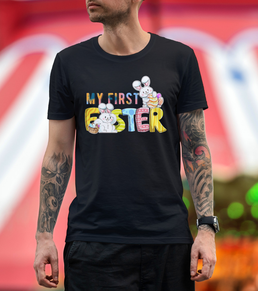 My First Easter Baby Boy Easter Bunny With Colorful Eggs And Bunnies T-Shirt