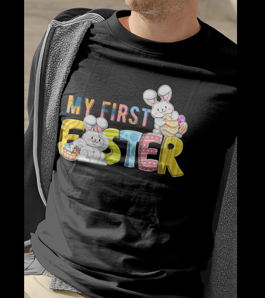 My First Easter Baby Boy Easter Bunny With Colorful Eggs And Bunnies T-Shirt