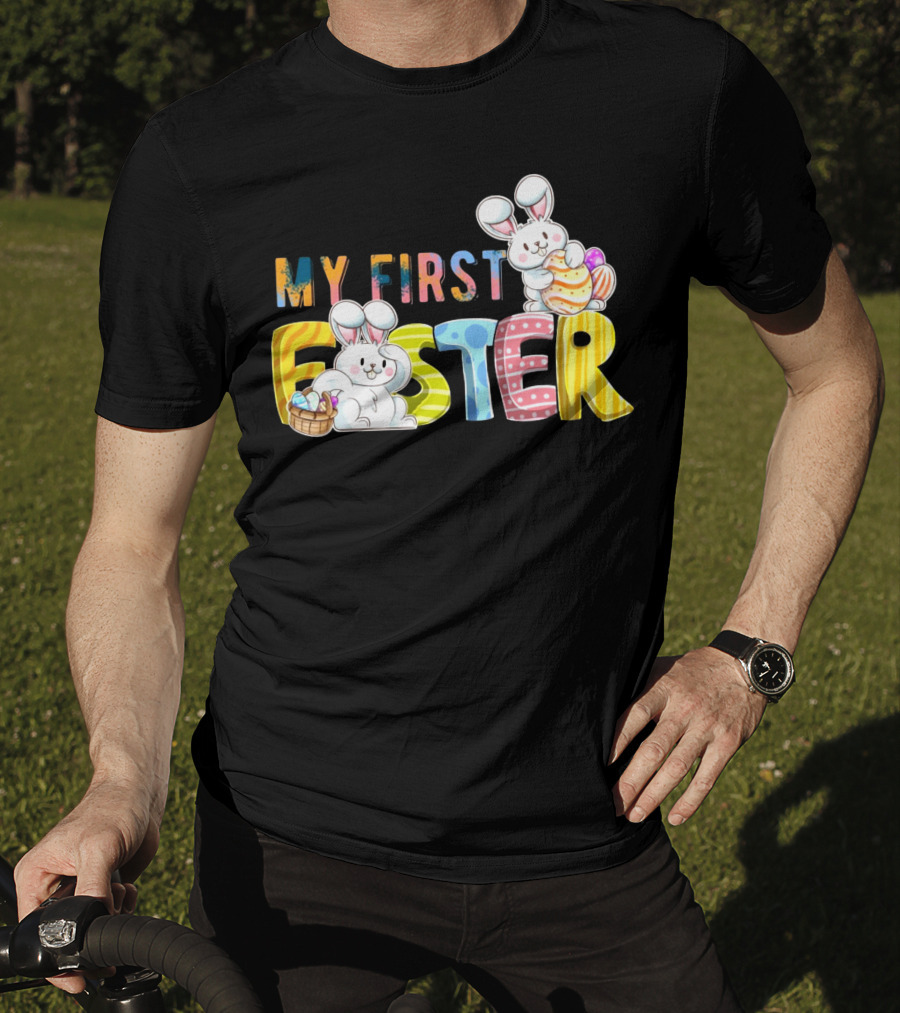 My First Easter Baby Boy Easter Bunny With Colorful Eggs And Bunnies T-Shirt