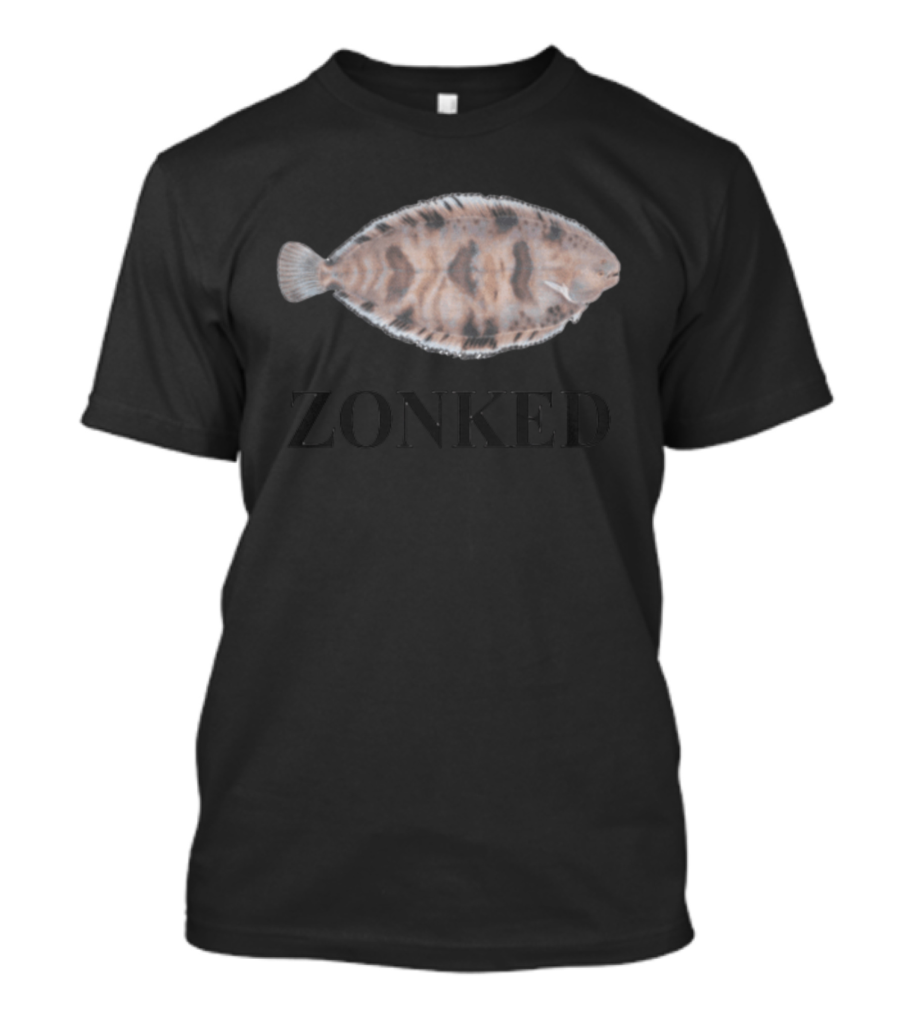 Zonked Fish Flounder With Faded Text T-Shirt