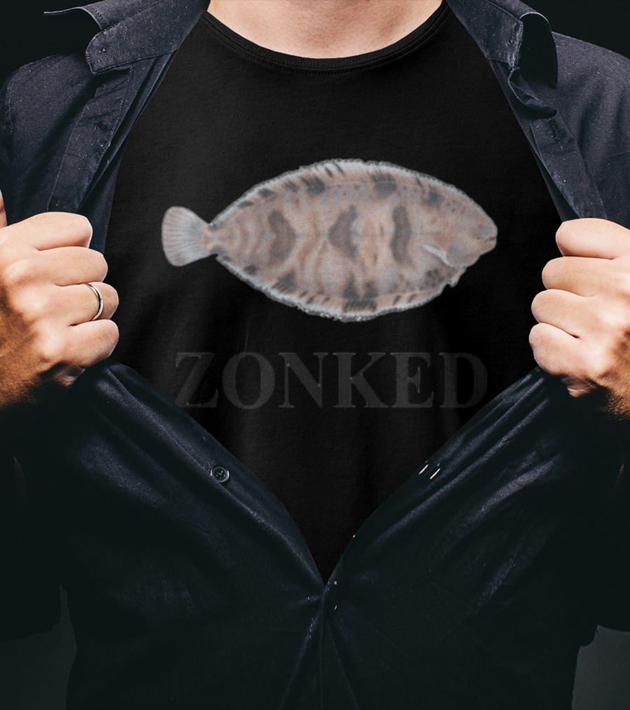 Zonked Fish Flounder With Faded Text T-Shirt