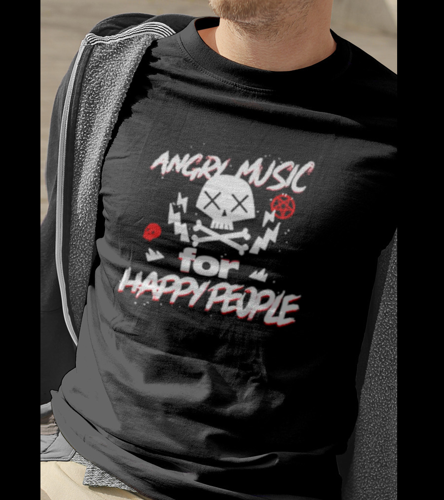 Angry Music For Happy People Skull Lightning Crossbones T-Shirt