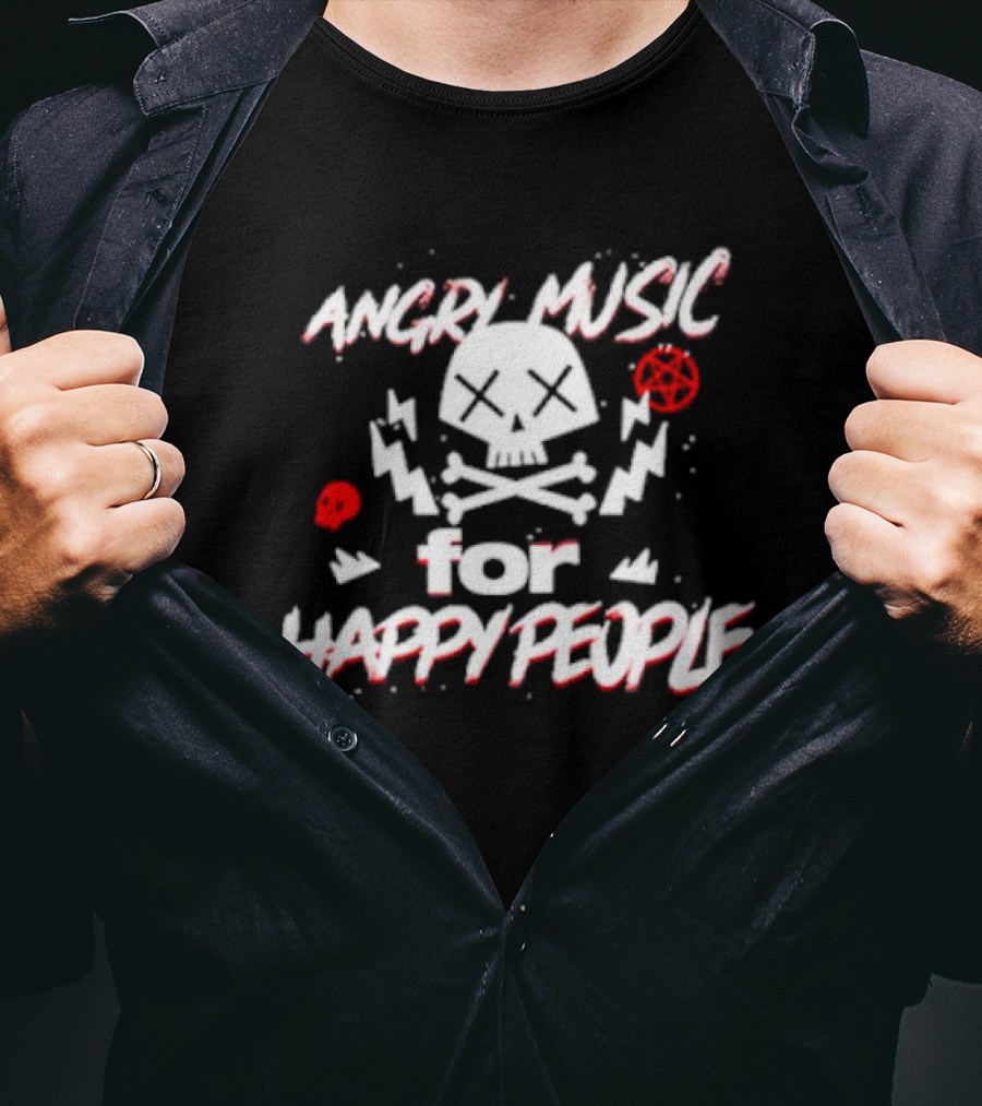 Angry Music For Happy People Skull Lightning Crossbones T-Shirt