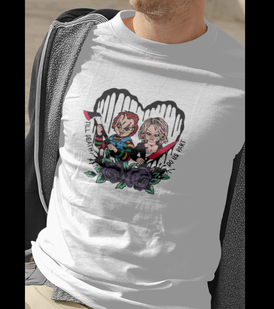 Chucky And Tiffany Till Death Do Us Part Horror Heart Roses T-Shirt