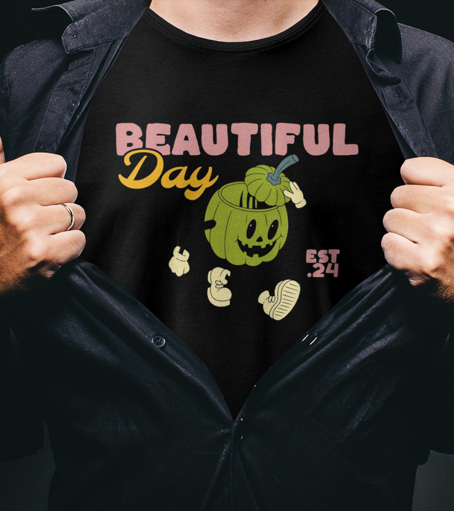 Beautiful Day Est. 24 Pumpkin Character Keep Trying Stay Enthusiastic T-Shirt