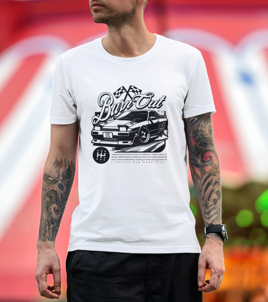Burn Out JDM Car Drifting Tokyo Streets Tradition and Modernity T-Shirt