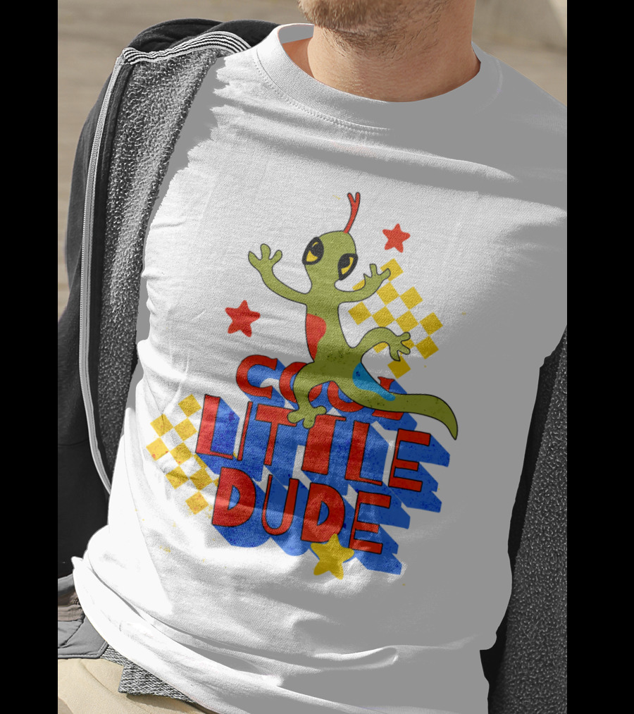 Cool Little Dude Lizard With Stars And Checkerboard T-Shirt