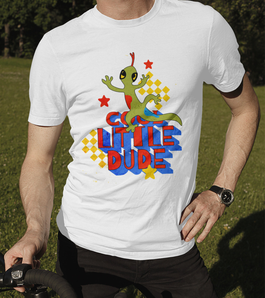 Cool Little Dude Lizard With Stars And Checkerboard T-Shirt