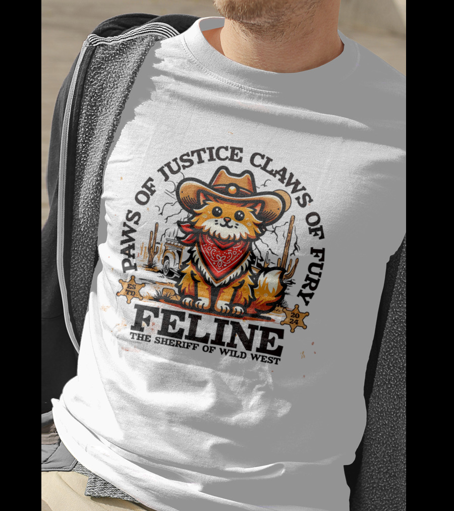 Paws Of Justice Claws Of Fury Feline The Sheriff Of Wild West T-Shirt