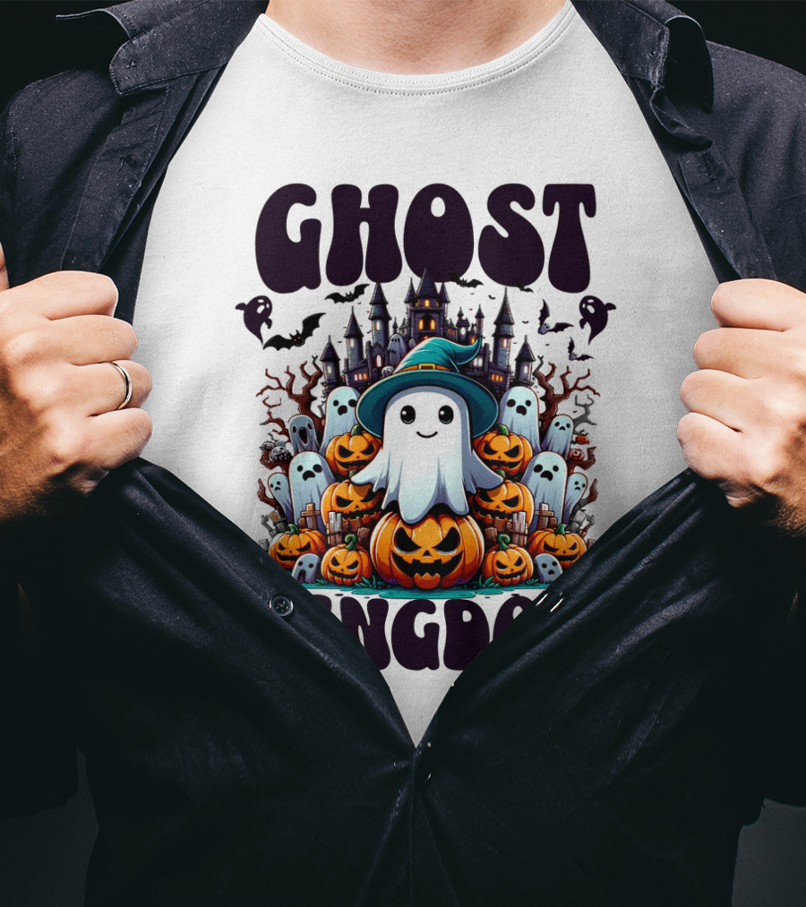 Ghost Kingdom Halloween Ghosts And Pumpkins Witches Hat Haunted Castle T-Shirt