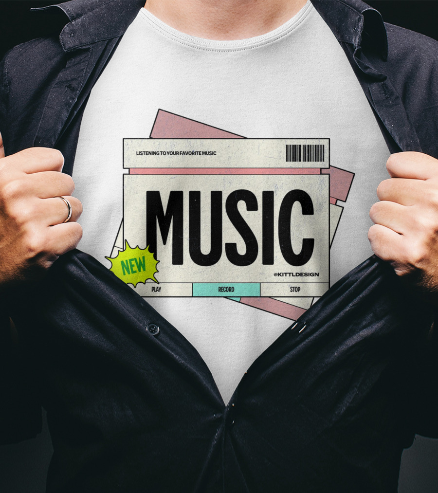 New Music Listening To Your Favorite Music Play Record Stop Kittldesign T-Shirt